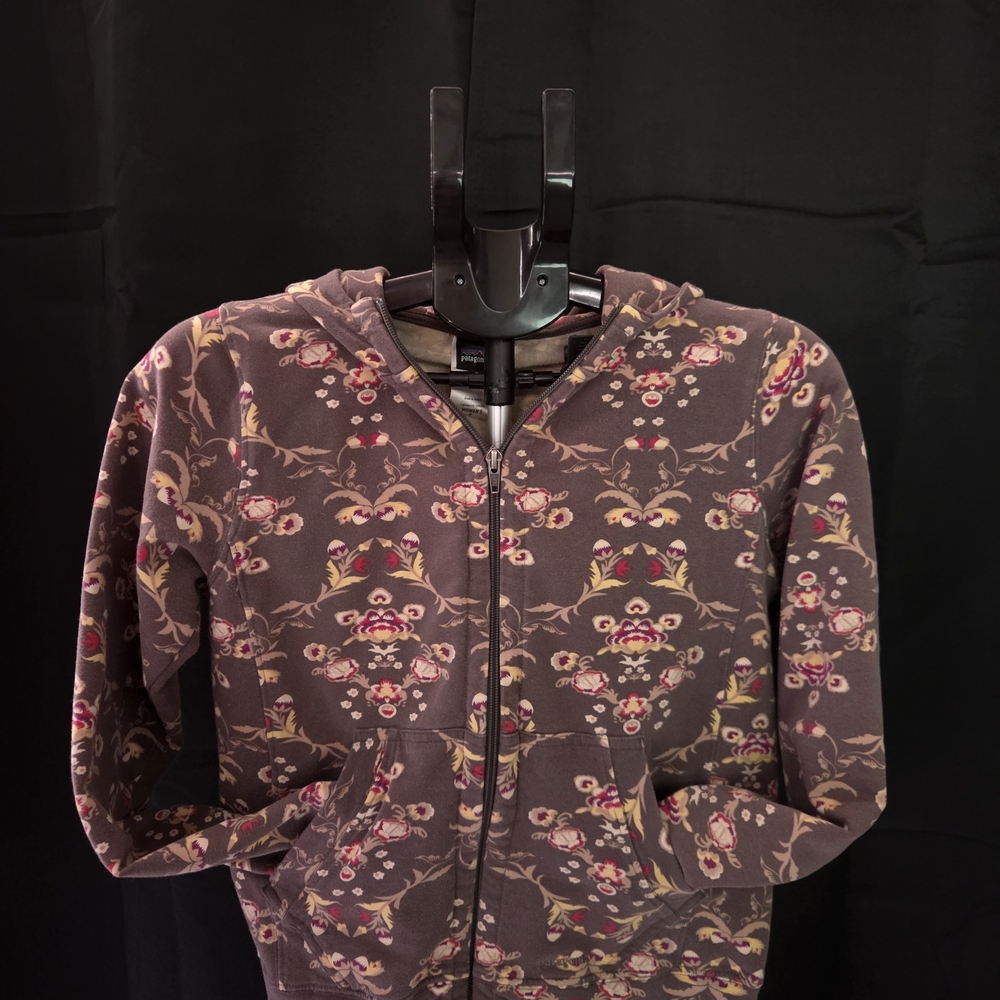 Patagonia Women's Floral Print Full Zip Hoodie Organic Cotton Jacket Size Small